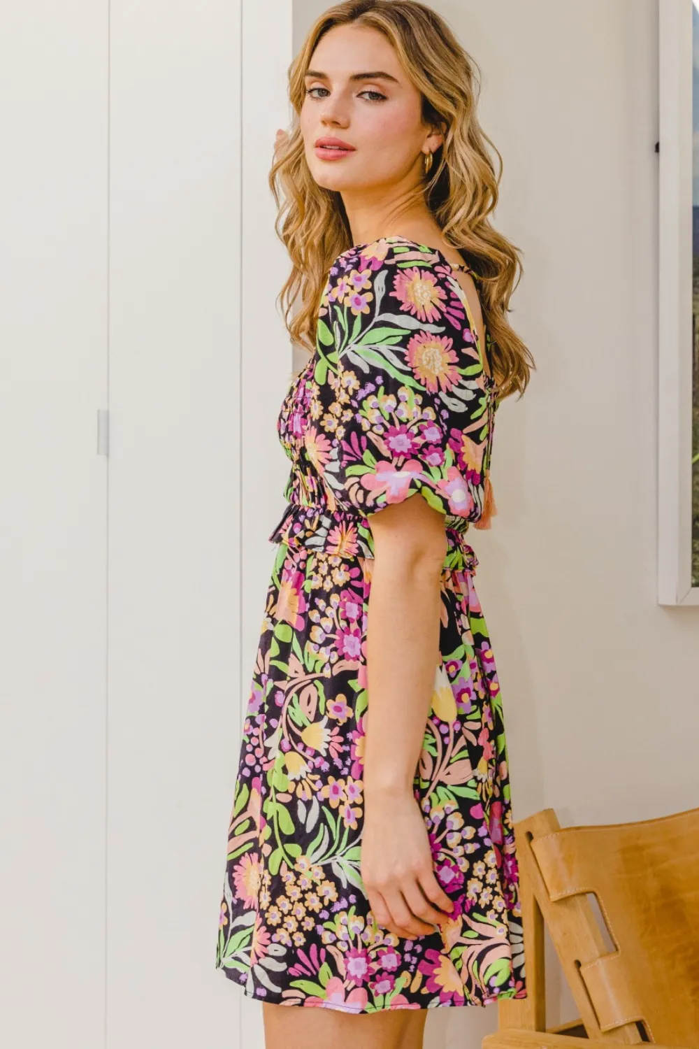 Full Size Floral Tie-Back Mini Dress, image 5