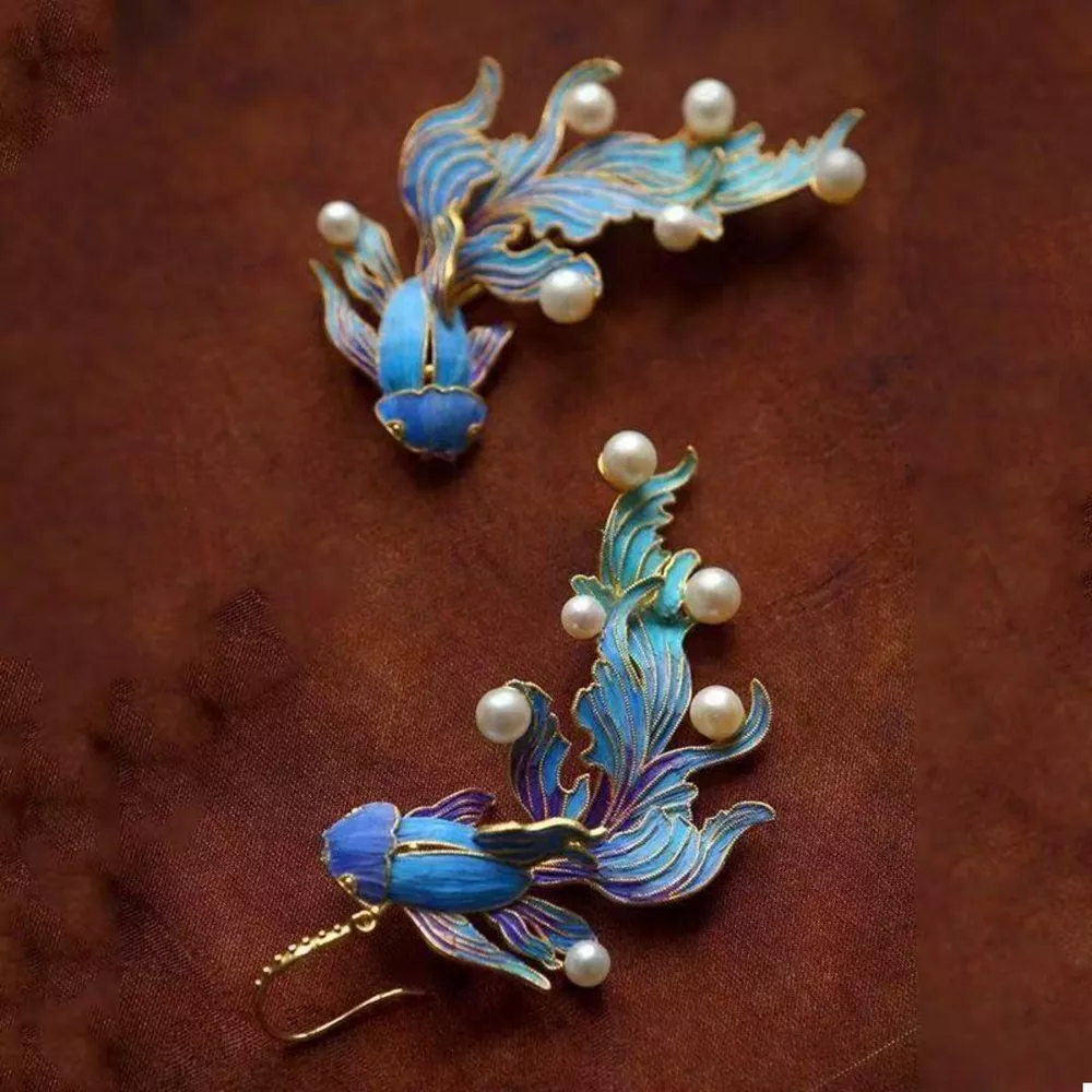 Goldfish Pearl Dangle Earrings, image 3
