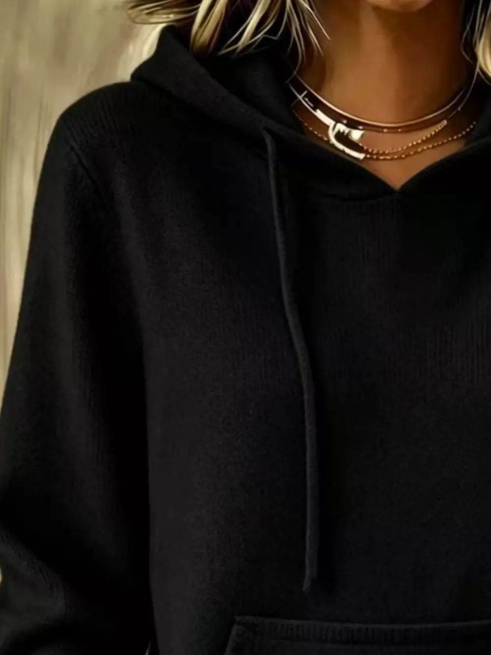 Full Size Drawstring Kangaroo Pocket Hooded Sweater Plus Size, image 5