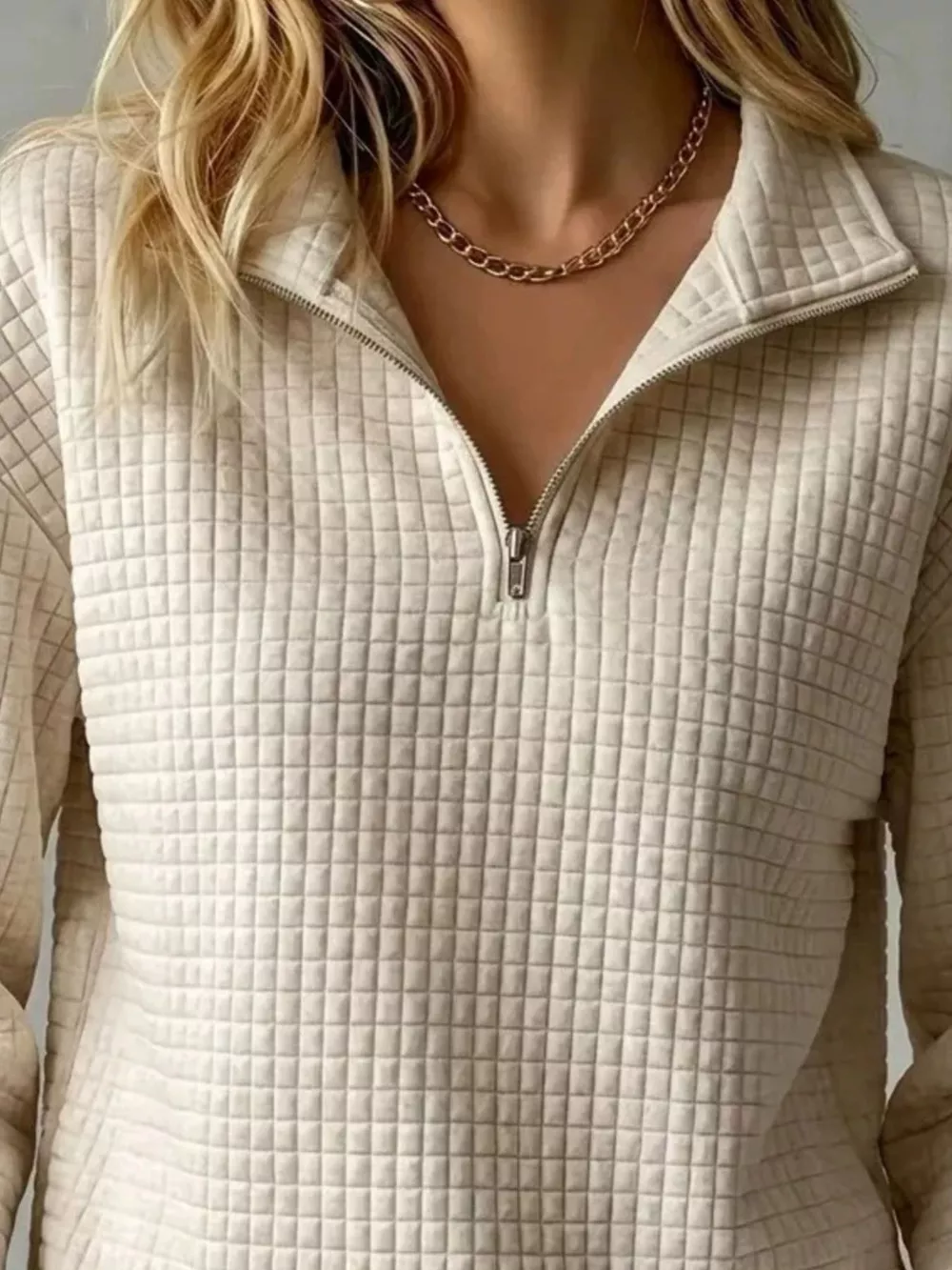 Waffle Knit Quarter-Zip Sweatshirt, image 8