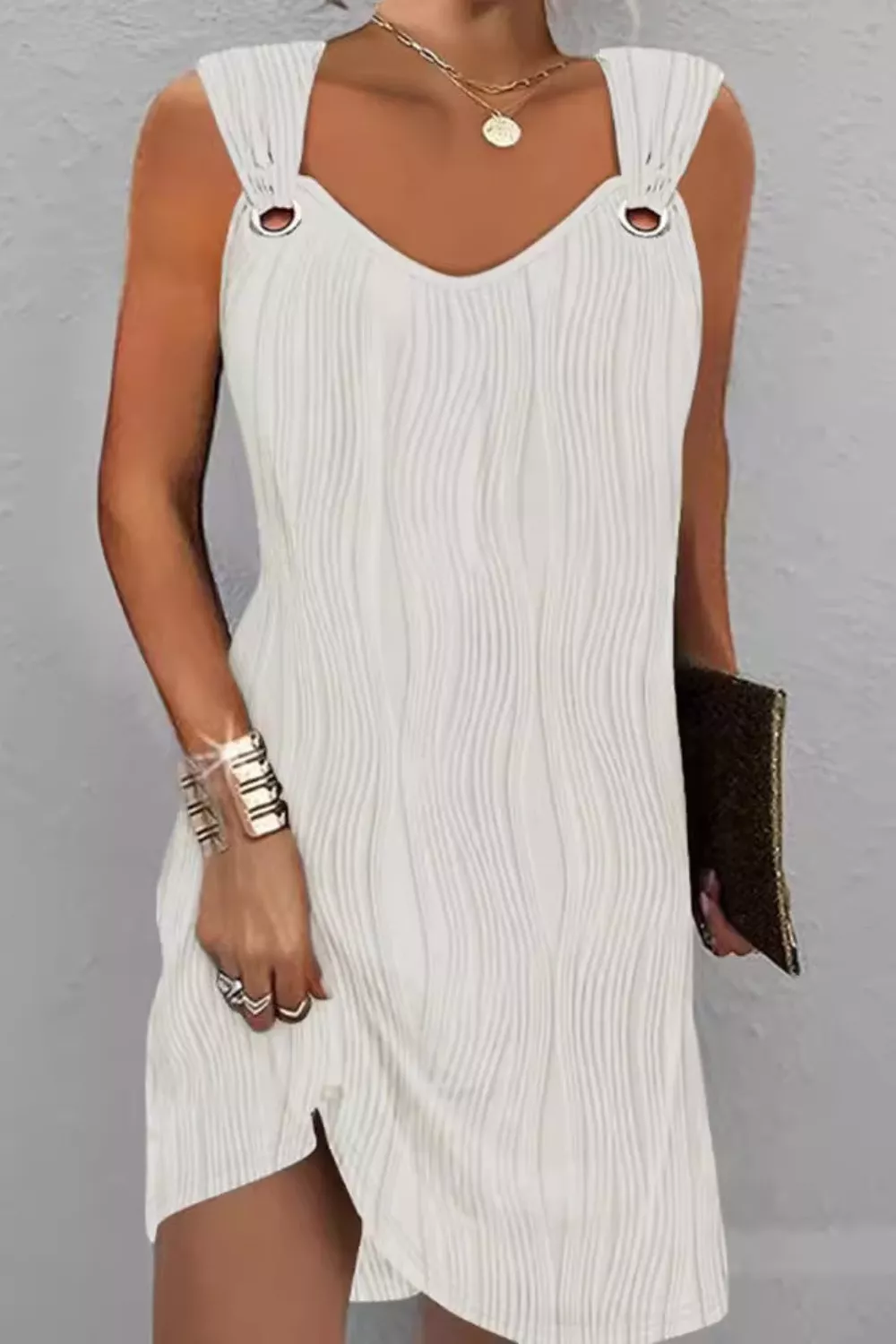Sleeveless Textured Casual Mini Dress, image 2