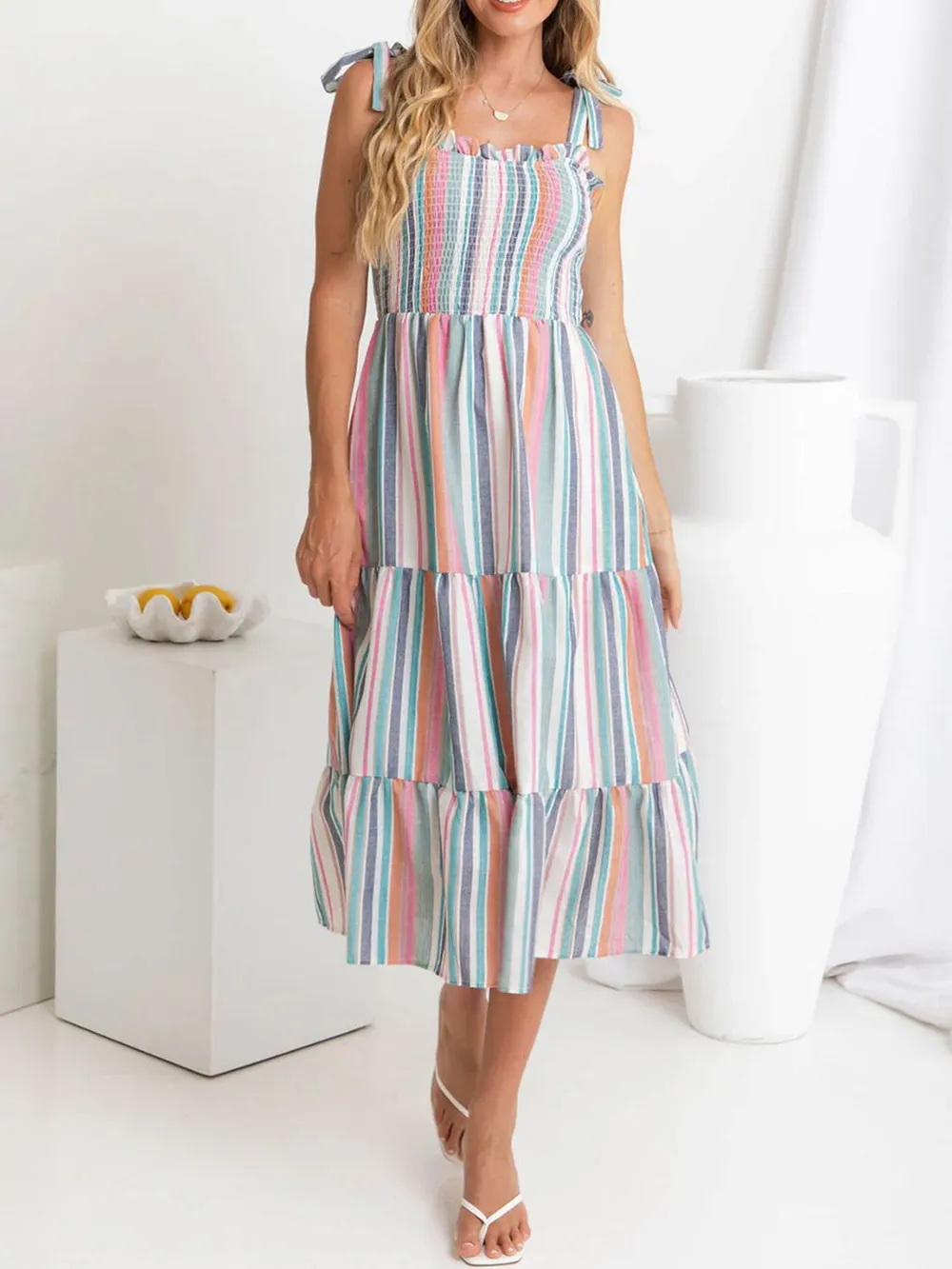 Contrast Striped Square Neck Cami Dress, image 9