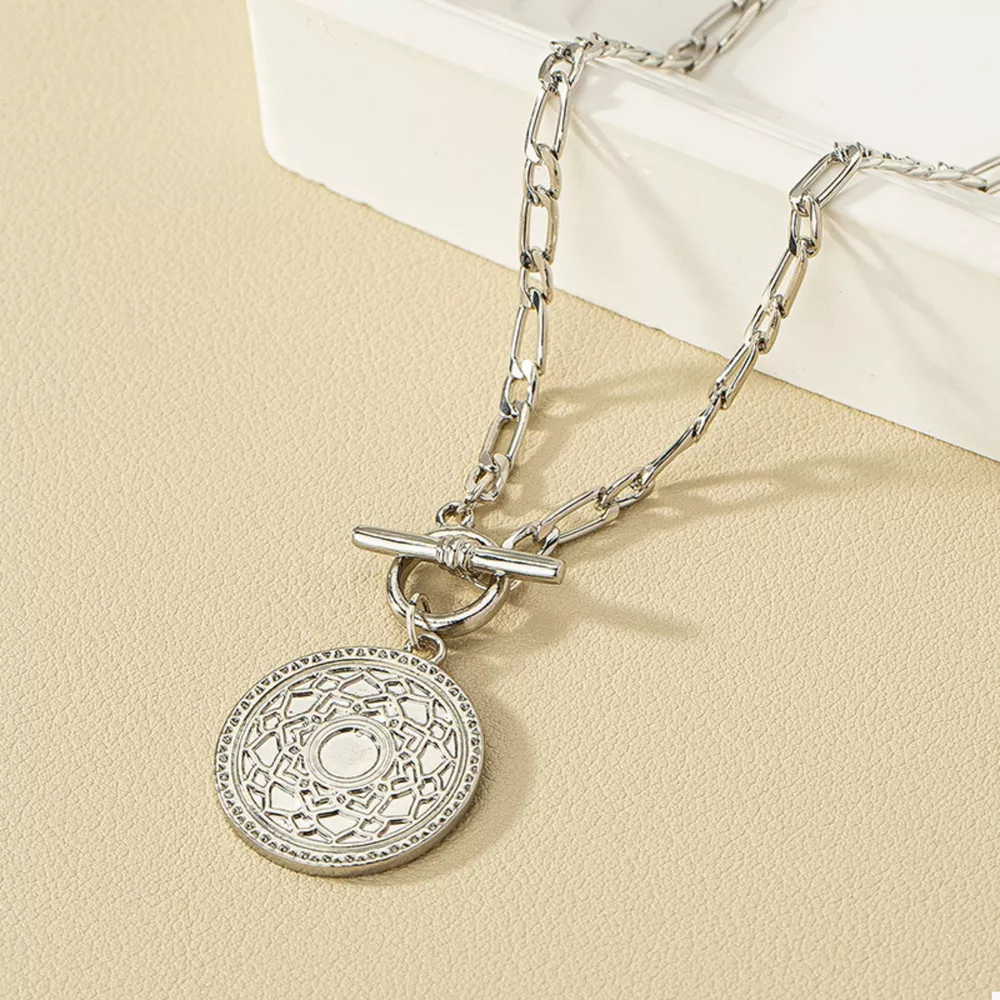 Chain Link Necklace with Vintage Coin Pendant, image 4