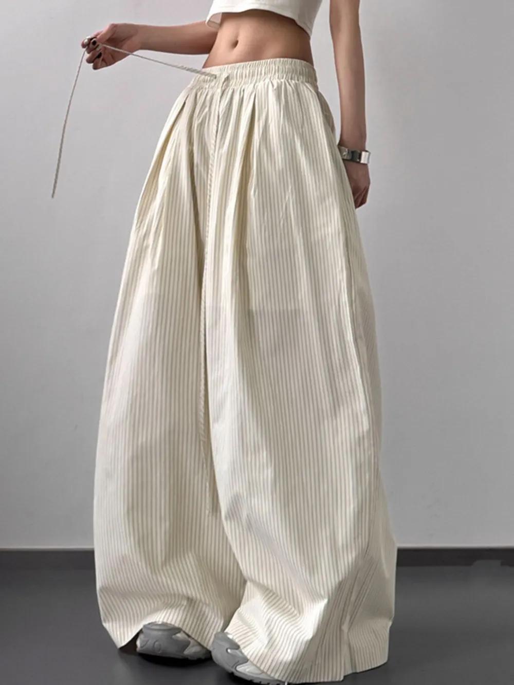 Striped Wide Leg Drawstring Pants, image 8