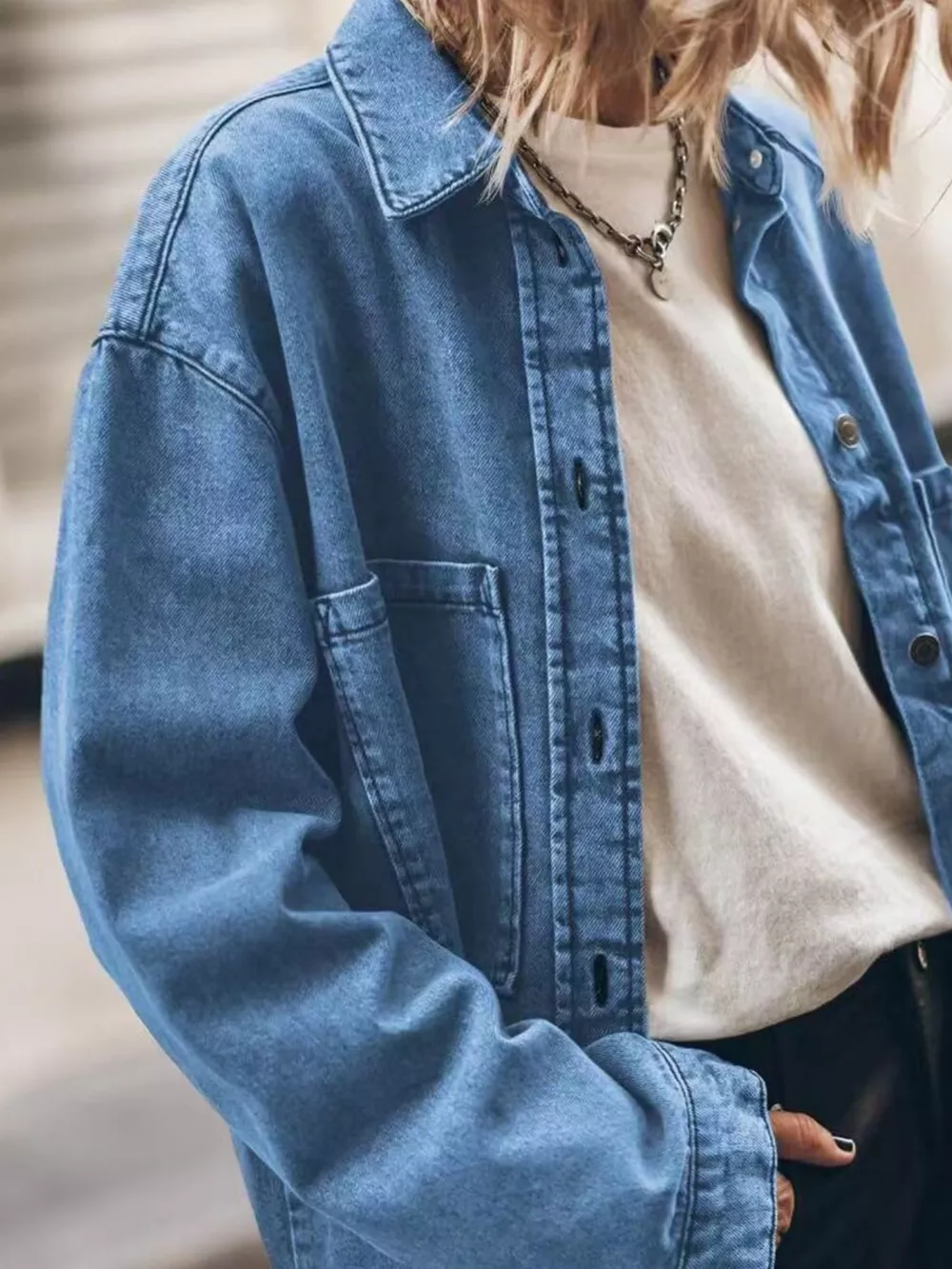 Oversized Button Up Denim Shirt, image 7