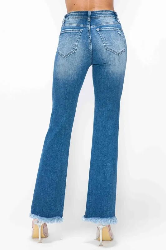 Full Size Raw Hem Distressed High Rise Bootcut Jeans, image 14