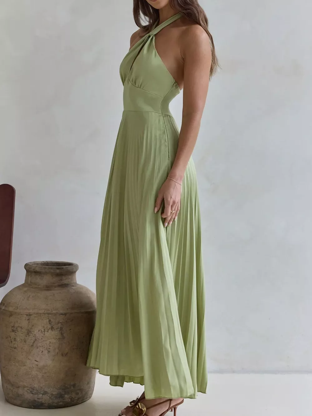 Halter Neck Pleated A-Line Dress, image 17