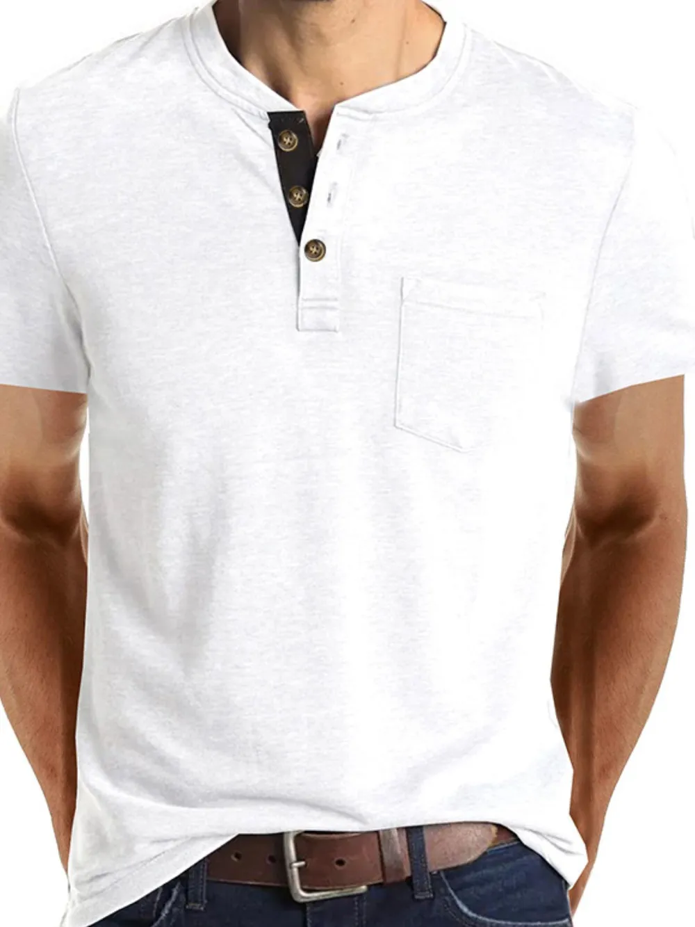 Men's Full Size Classic Henley Pocket Polo T-Shirt Plus Size, image 7