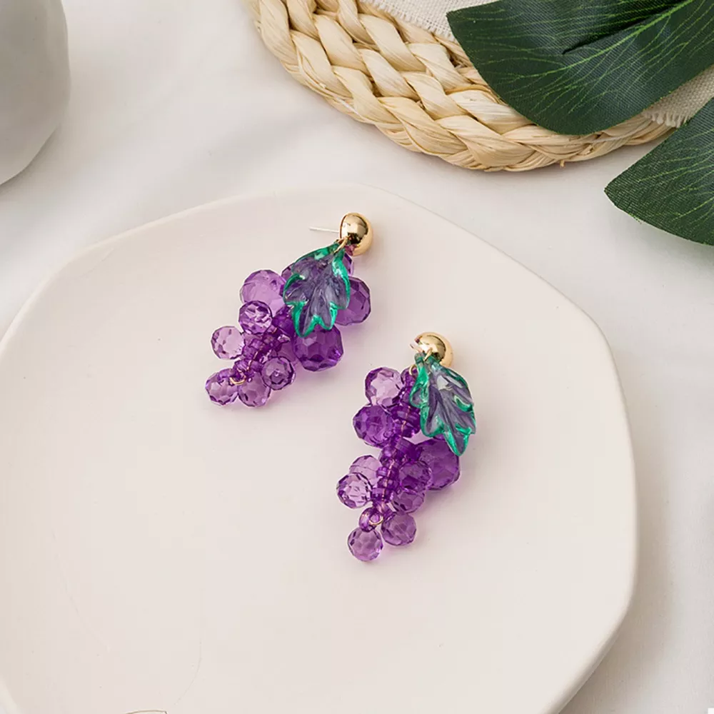 Grape Cluster Beaded Dangle Earrings, image 5