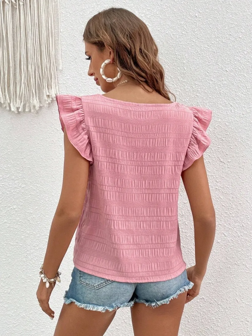 Ruffled Square Neck Cap Sleeve Blouse, image 19