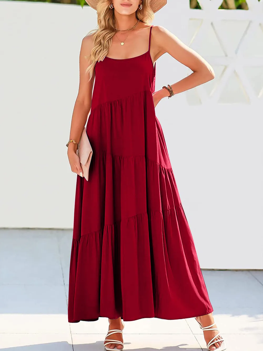 Full Size Ruched Tiered Spaghetti Strap Dress, image 24