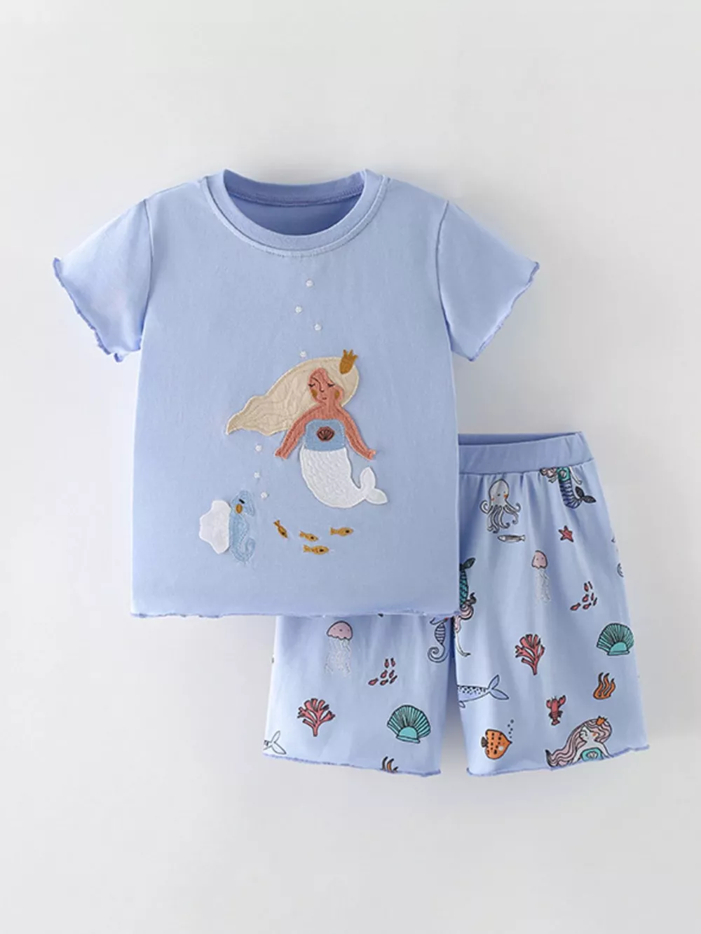 Children's Mermaid Round Neck Tee and Shorts Set