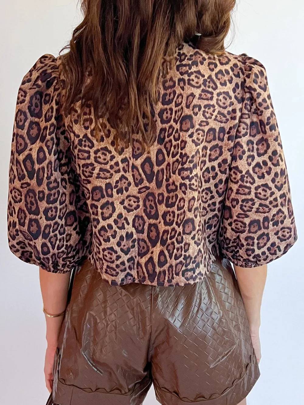 Leopard Bow Tie Puff Sleeve Blouse, image 8