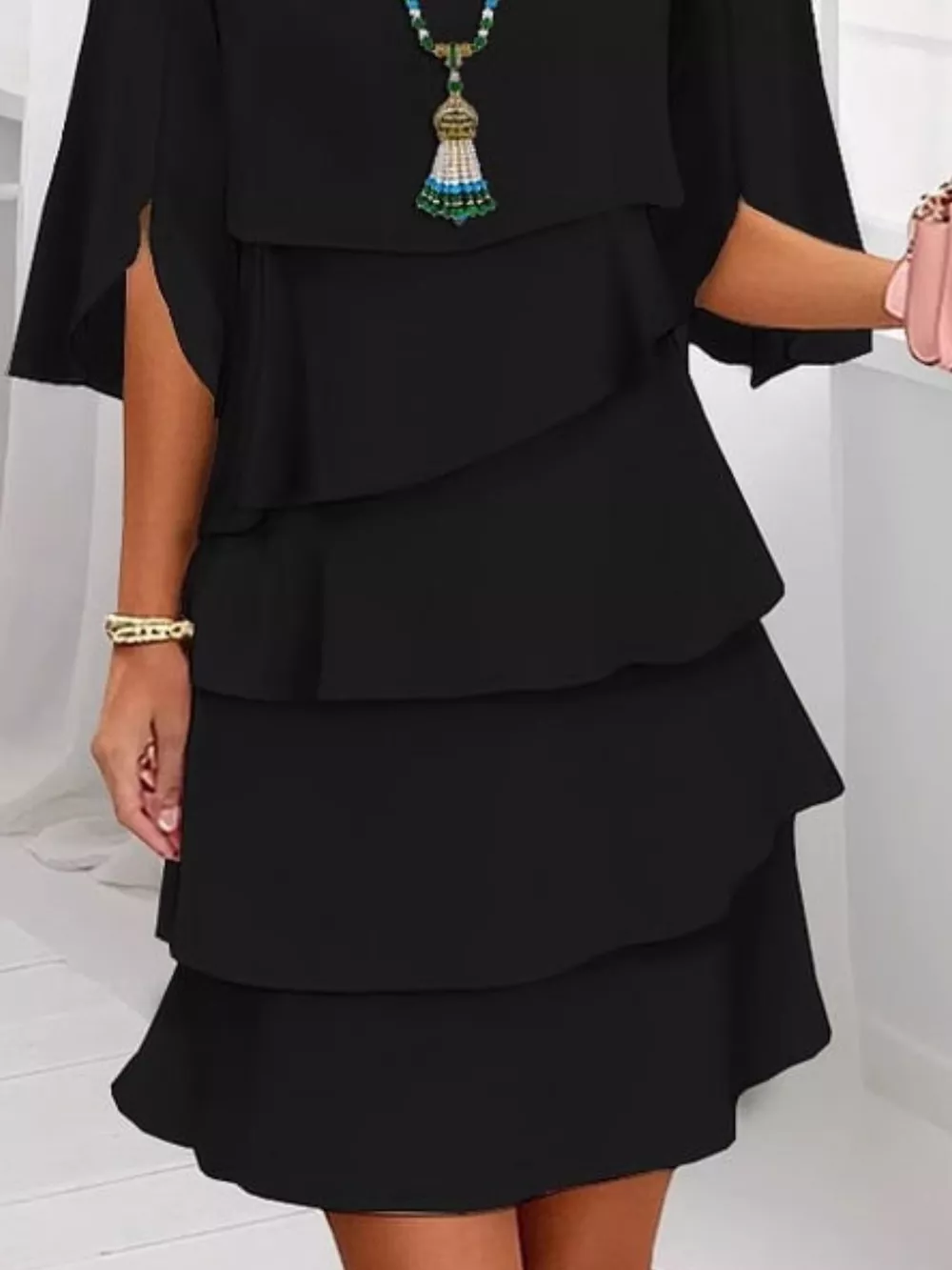 Full Size Ruffled Layered Flutter Sleeve Dress Plus Size, image 11