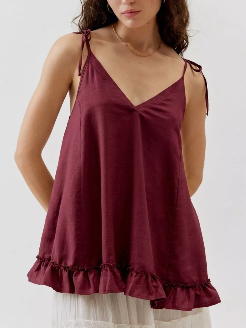 Tie-Strap Ruffle Hem Cami, image 9