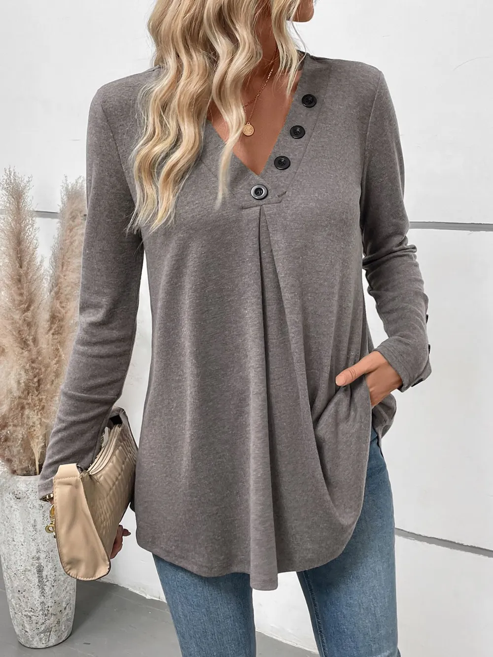 V-Neck Long Sleeve T-Shirt, image 6