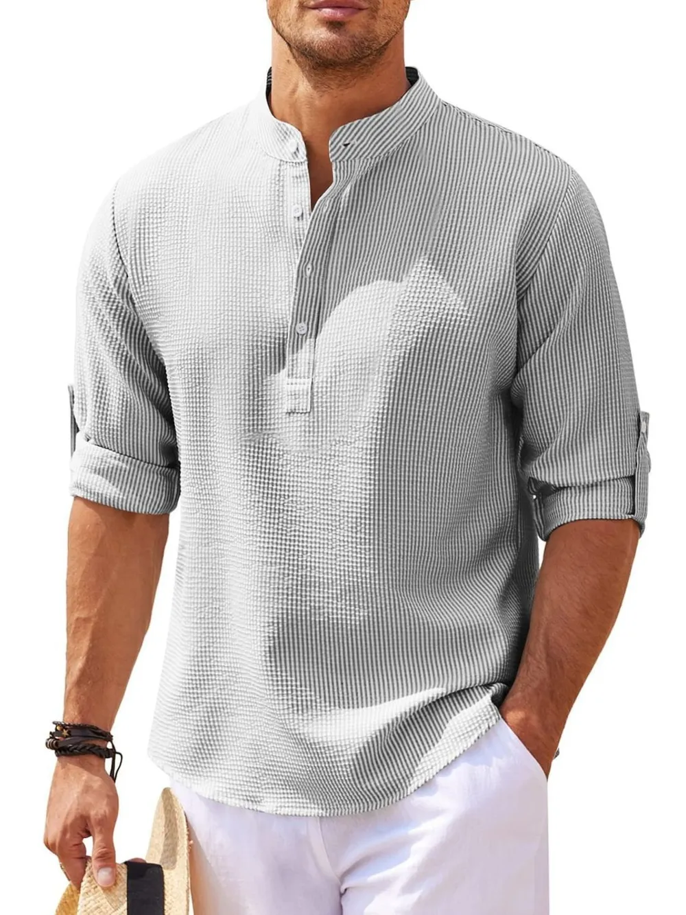 Men's Full Size Half Button Long Sleeve Shirt Plus Size, image 10