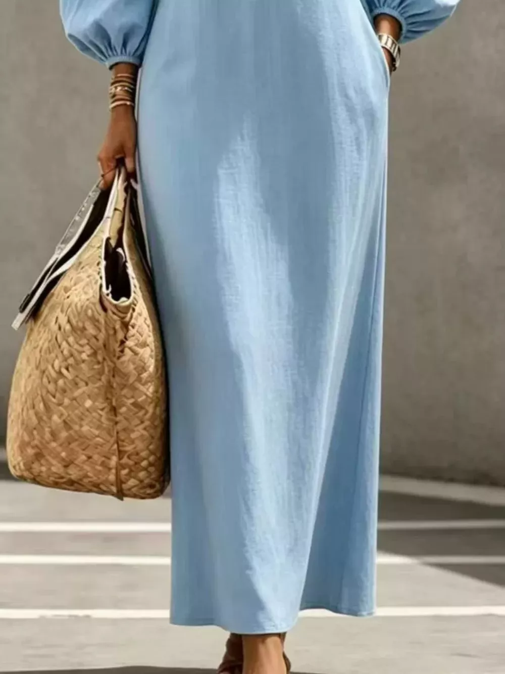 Decorative Button Balloon Sleeve Maxi Dress, image 15