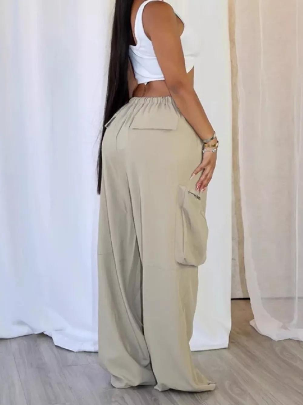 Drawstring Cargo Pants with Zipper Accents, image 2