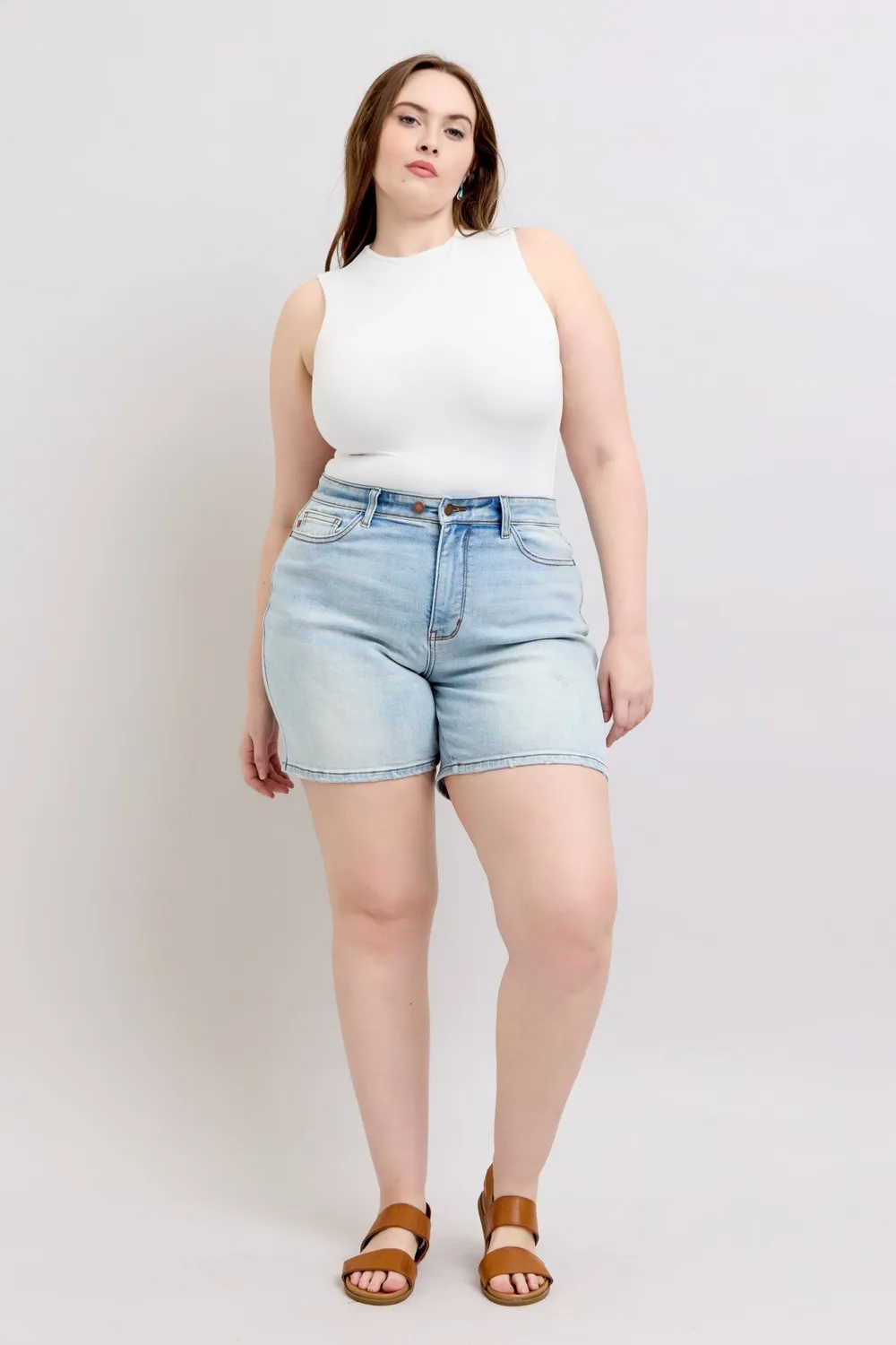 Full Size 2 Button Denim Shorts with Pockets Plus Size, image 18
