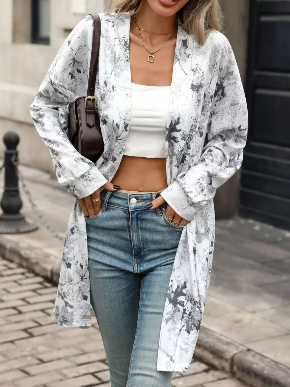 Printed Open Front Cardigan, image 4
