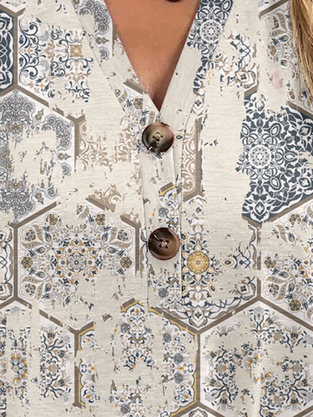 Full Size Printed Notched Short Sleeve Blouse, image 18