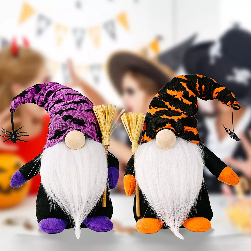 Halloween Decorative Gnomes with Witch Hats and Broomsticks, image 2