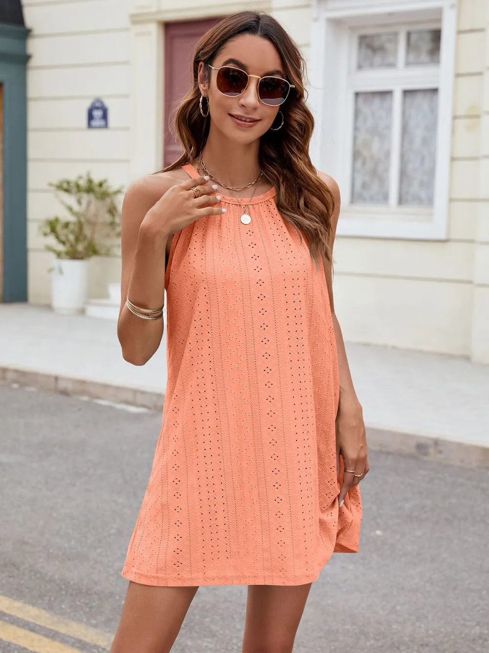 Eyelet Sleeveless Mini Dress, image 10