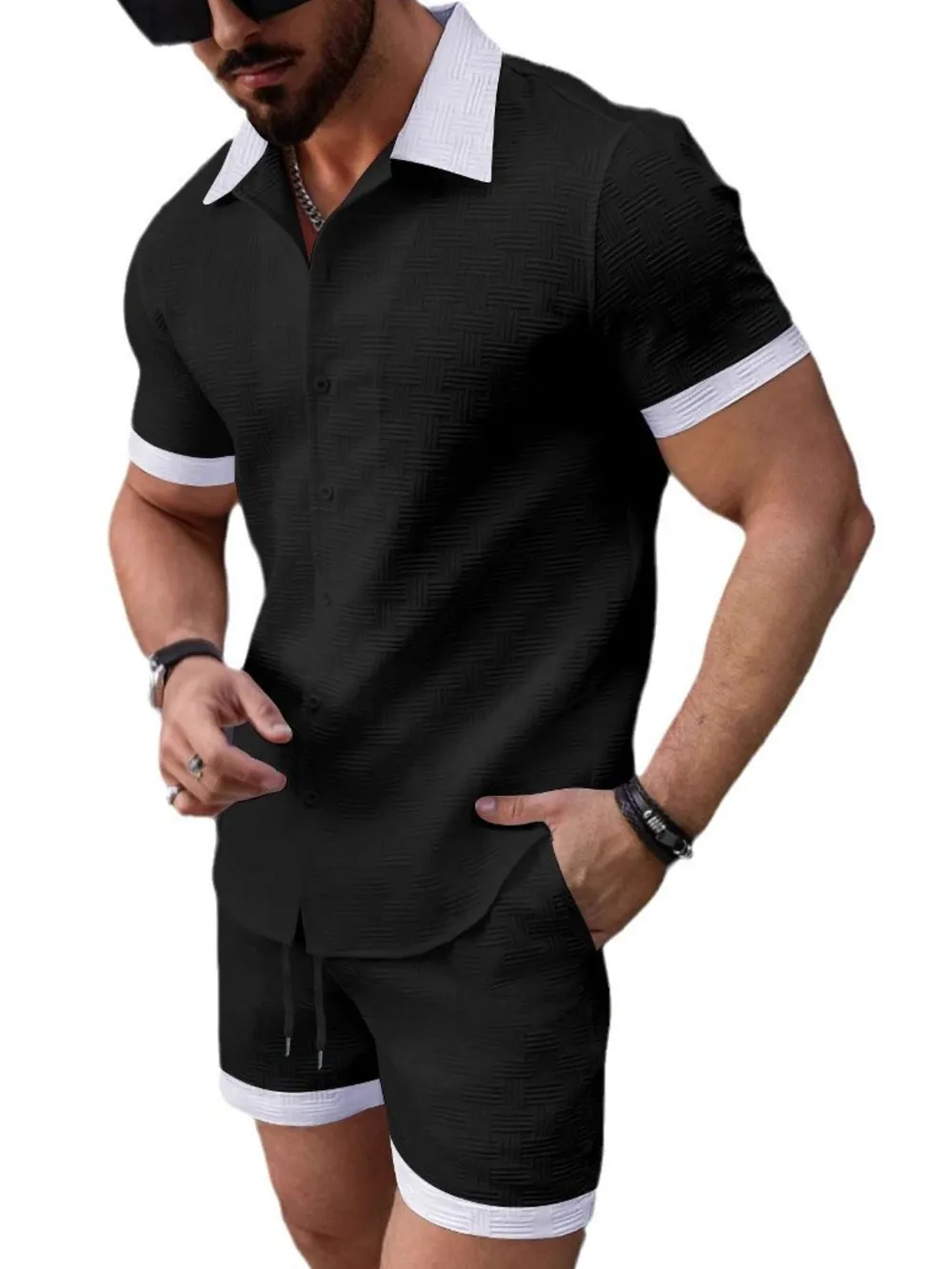 Men's Button Up Short Sleeve Shirt and Shorts Set, image 6