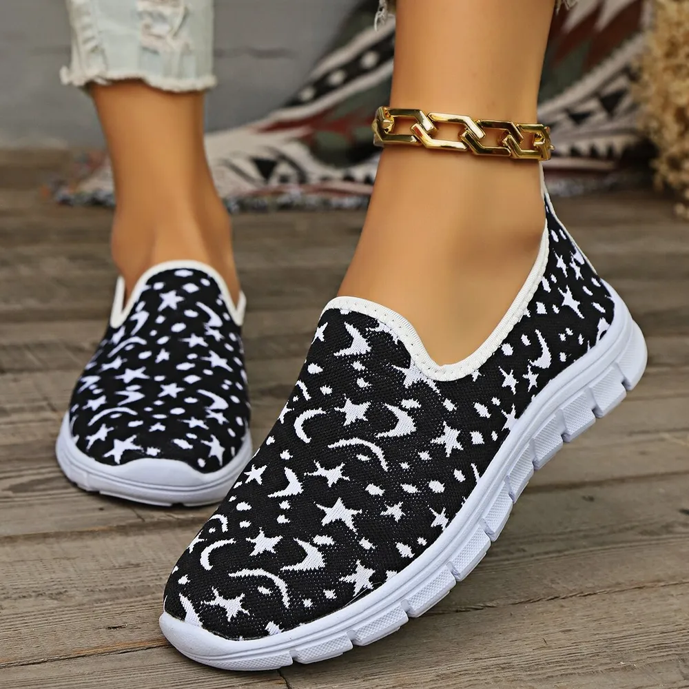 Star & Moon Pattern Flat Loafers, image 6