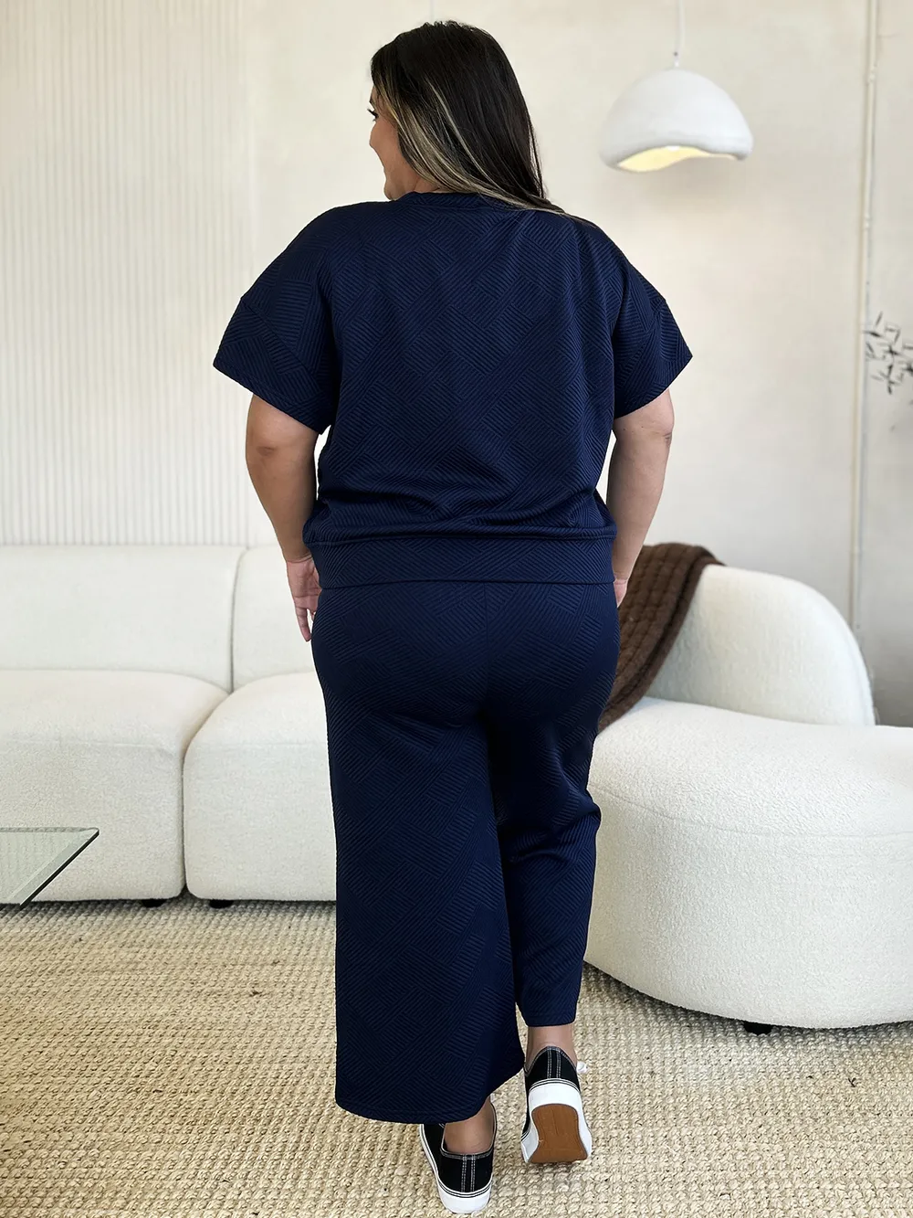 Full Size Texture Short Sleeve Top and Pants Set, image 26
