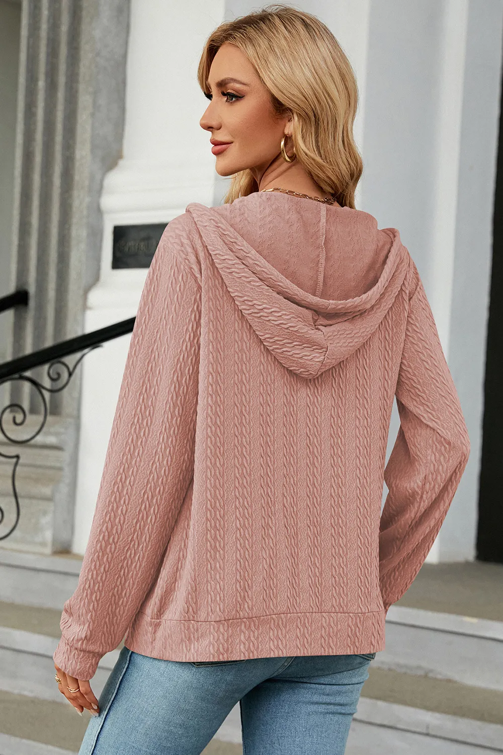Drawstring Zip Up Long Sleeve Hoodie, image 18