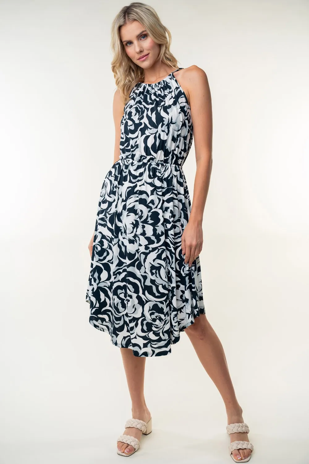 Tied Ruched Floral Sleeveless Knee Length Dress, image 4