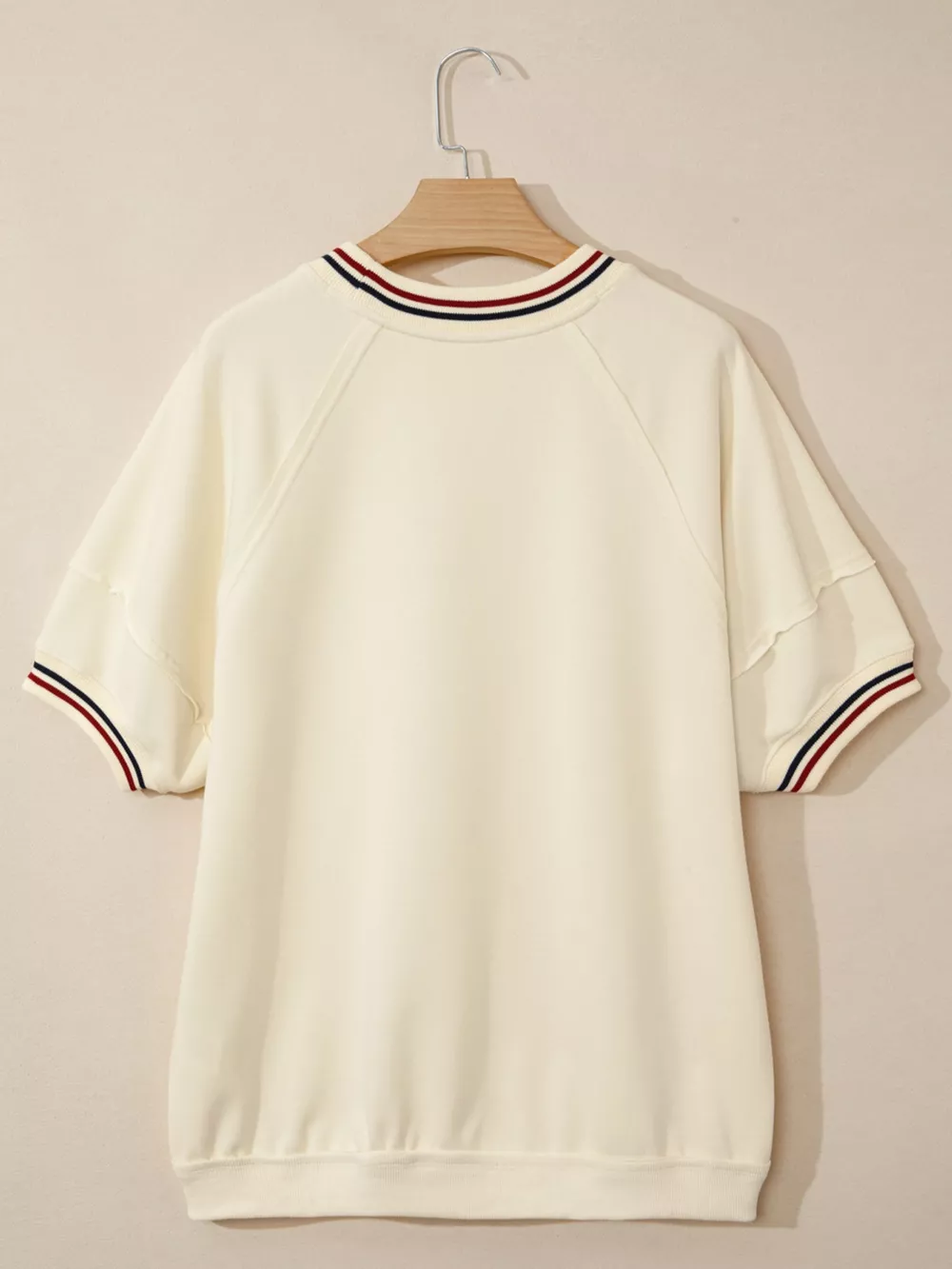 Contrast Varsity Striped Neckline Cuffed Short Sleeve Loose Tunic Top, image 6