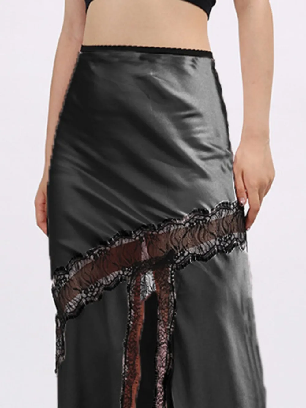 Lace Trim Asymmetrical Midi Skirt, image 9