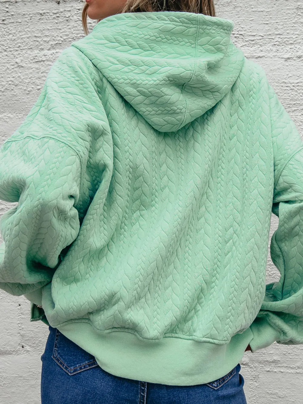 Drawstring Textured Baggy Solid Hoodie, image 9