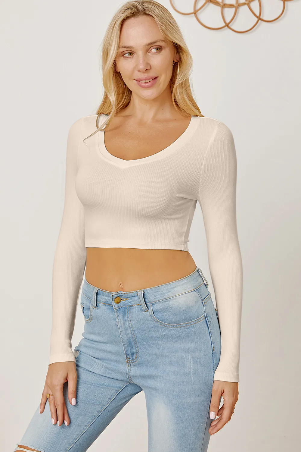 Round Neck Long Sleeve Cropped T-Shirt, image 14
