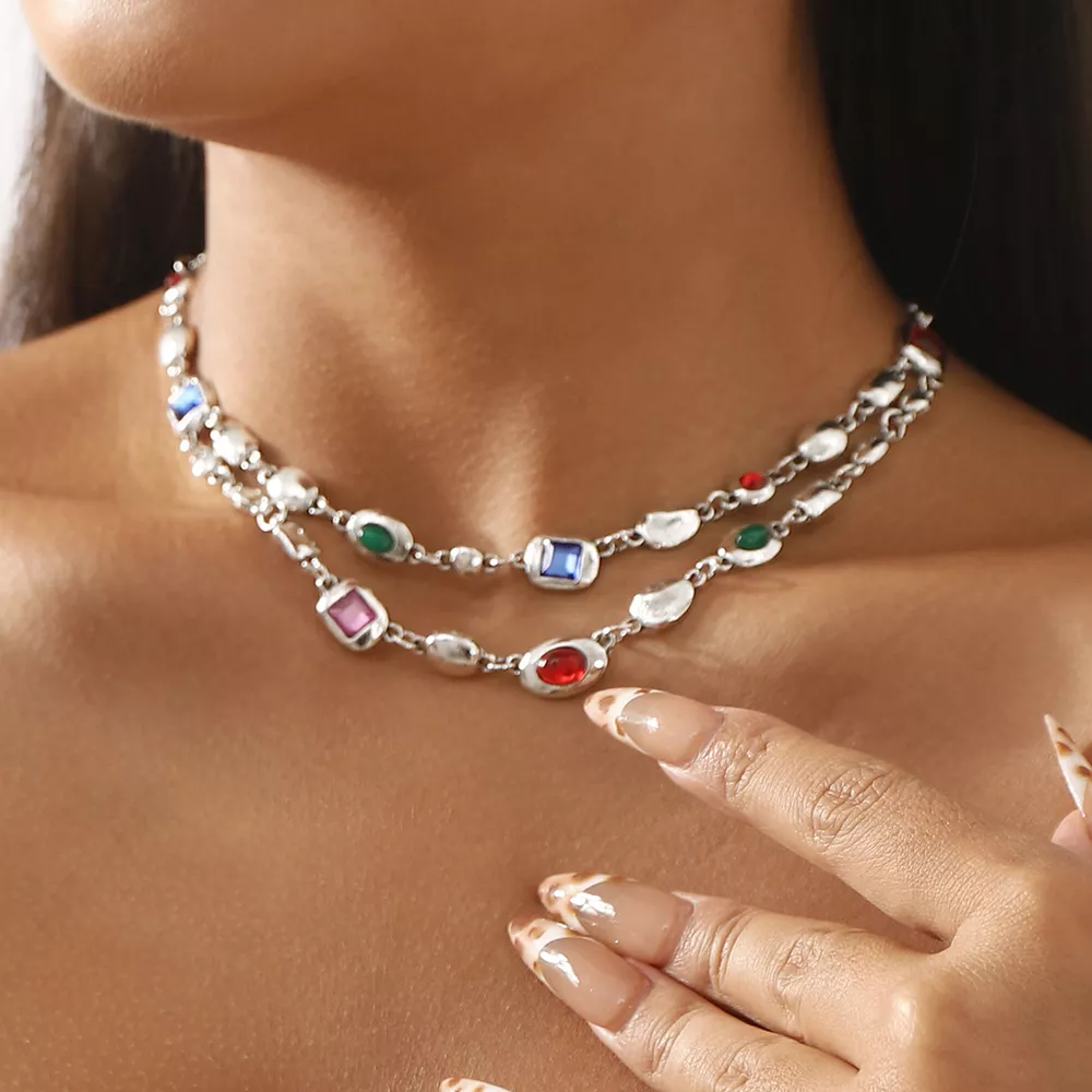 Vintage Multi-Gemstone Double Layered Necklace, image 11