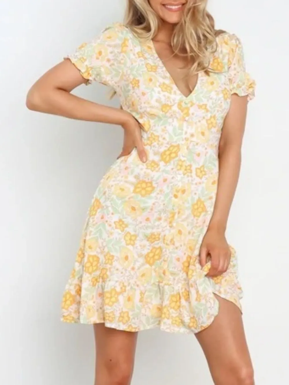 Ruffled Hem Printed Short Sleeve Mini Dress, image 6