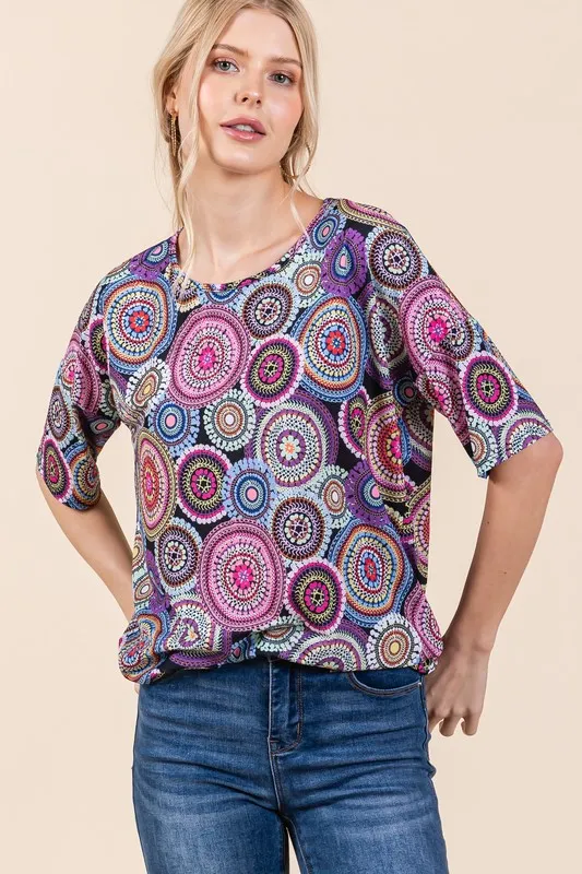 Printed Round Neck Half Sleeve Top, image 2