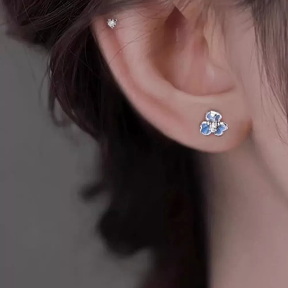 999 Sterling Silver Flower Stud Earrings, image 2