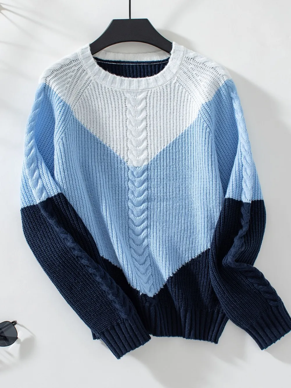 Color Block Round Neck Long Sleeve Sweater, image 10