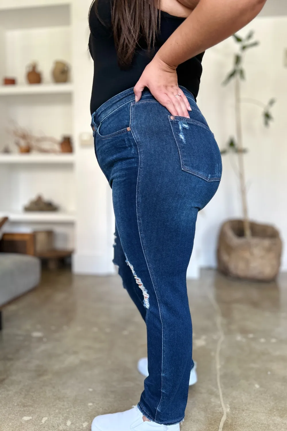 Full Size High Waist Rigid Magic Heavy Destroy Straight Jeans, image 14