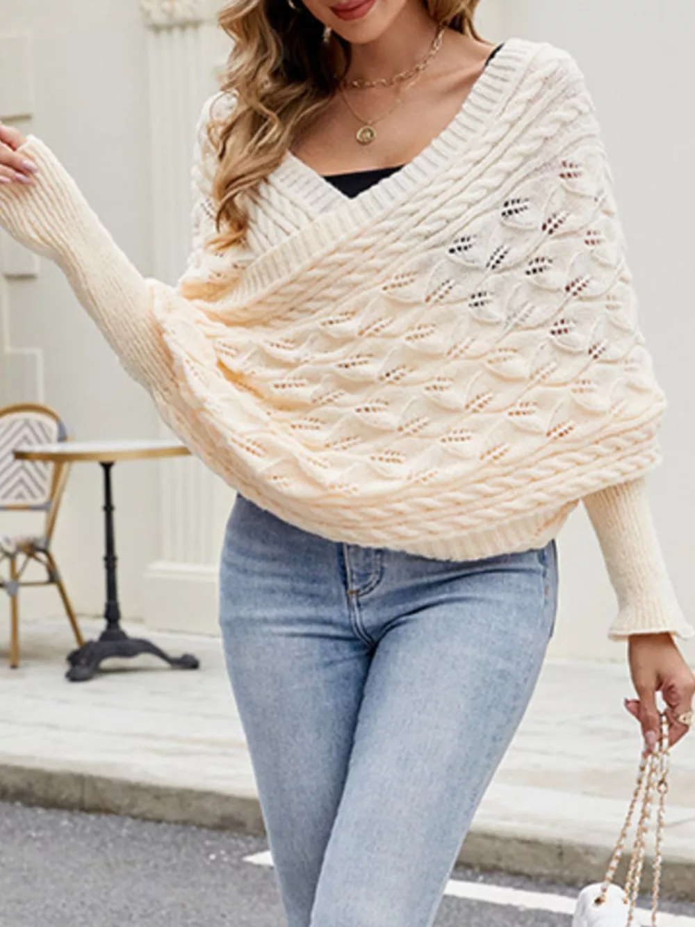 Cable Knit Batwing Sleeve Sweater, image 10