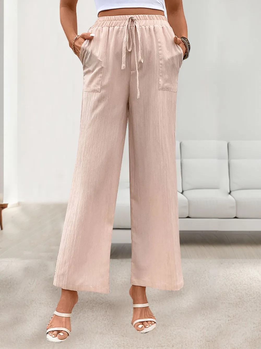 Tied Wide Leg Pants with Pockets, image 5