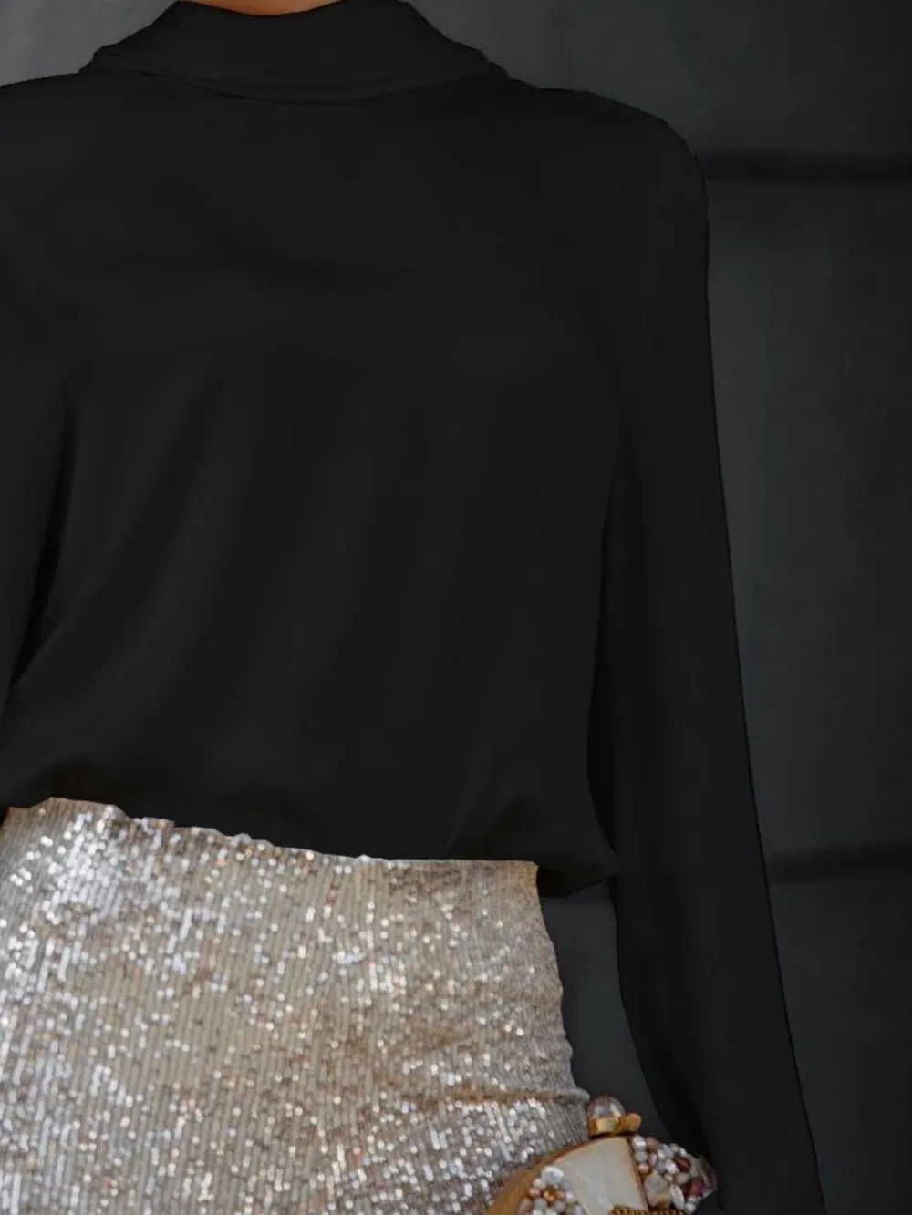 Backless Cowl Neck Long Sleeve Blouse, image 9