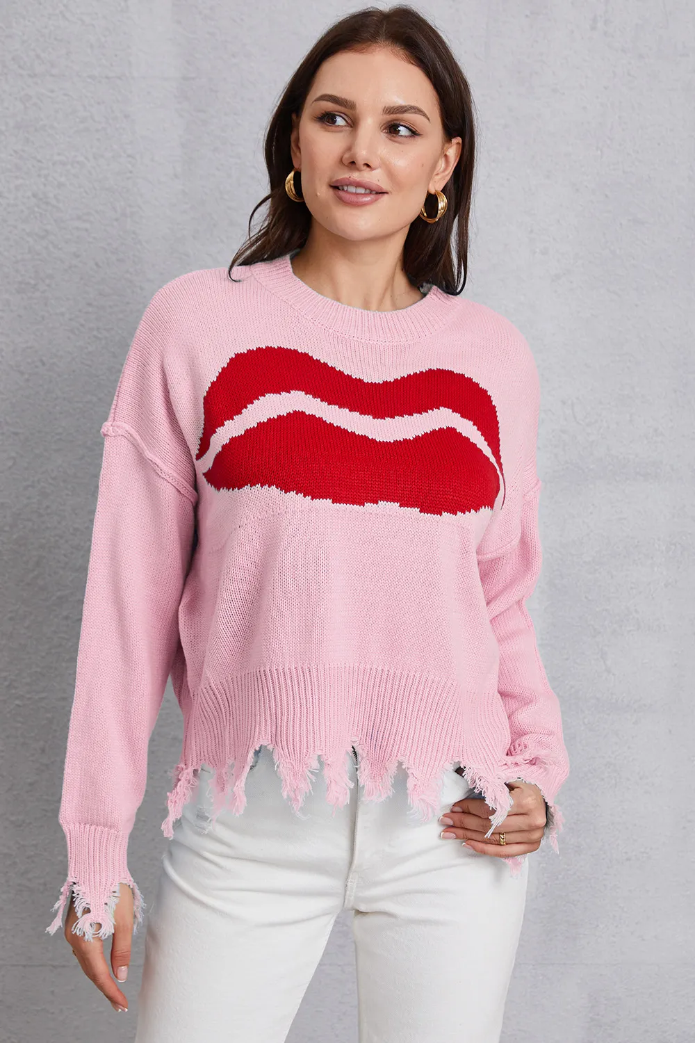 Lip Fringe Round Neck Sweater, image 11