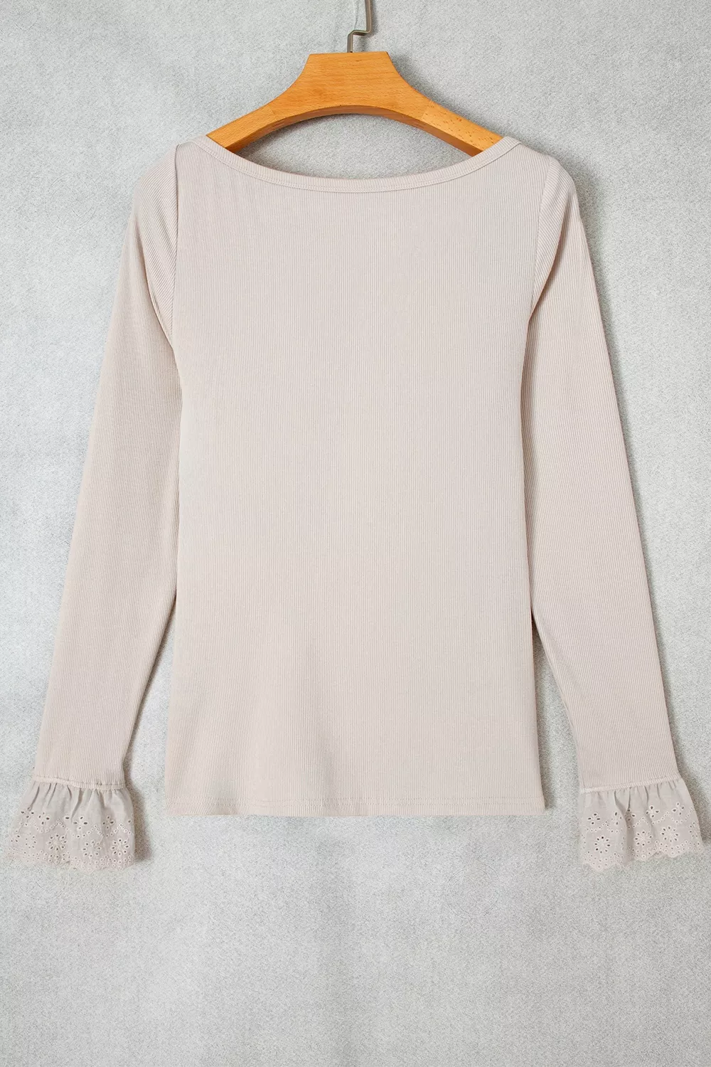 Lace Cuff Patchwork Round Neck Long Sleeve Top, image 6