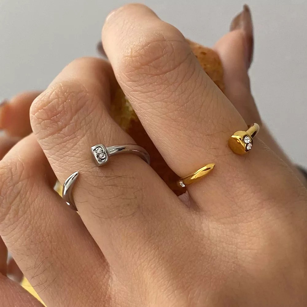 Stainless Steel Zircon Open Ring, image 6