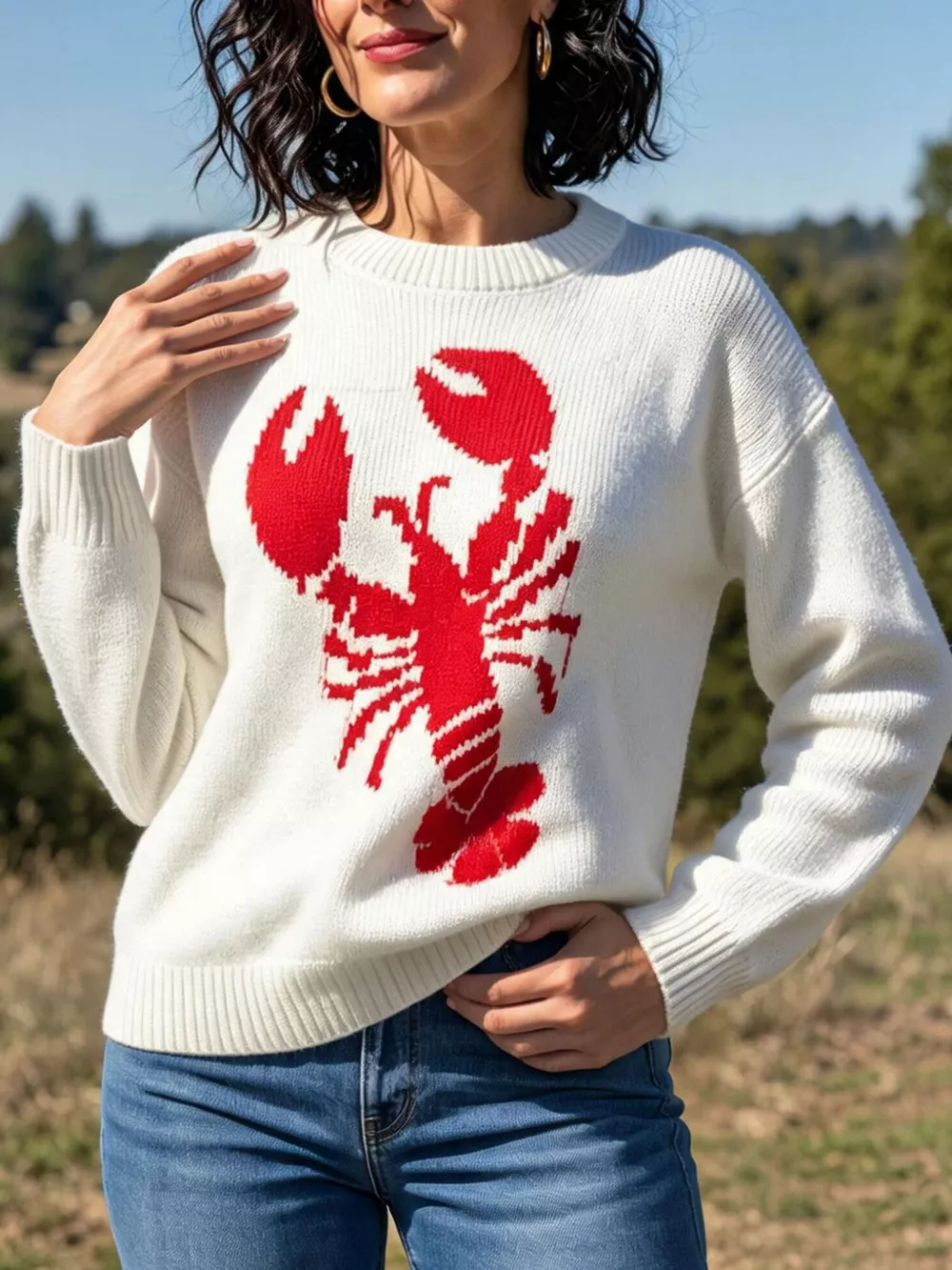 Lobster Graphic Crew Neck Sweater, image 4